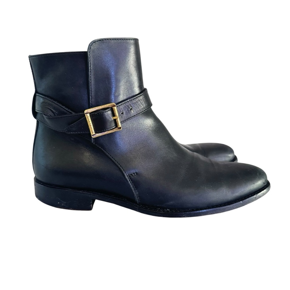 Burberry Black Leather Womens Ankle Boots with Gold‎ Buckle Size 8.5